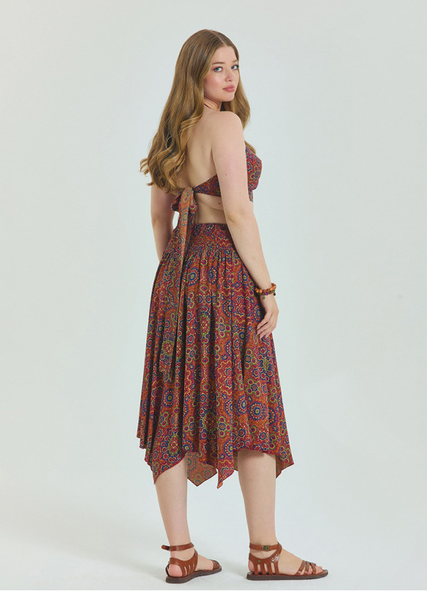 Gipe Detailed Waist Tied Retro Plus Size Skirt 4591